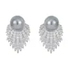 Pendientes de Pluma de Diamante Completo Aguja de Plata Perla Pendientes de Clip de Bobina de Mosquito Retro de Lujo Ligero Europeo y Americano Pendientes de Moda Elegantes para Mujer