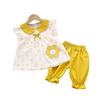 Ropa de Verano 2025 Traje para Niñas Vestido de Manga Corta con Solapa, Flor y Puntos para Niña Pantalón Tres Cuartos Conjunto de Dos Piezas Venta al por Mayor