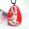 Pingente de Cinábrio com Areia Vermelha Pintada e Design de Deusa Dragão, Colar Estilo Vintage para Homens e Mulheres, Joia de Presente Auspiciosa