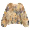 Suéter de mohair cepillado atmosférico top de punto floral con cuentas fuera del hombro nuevo estilo coreano para mujer
