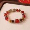 Pulsera de Piedra Natural Joyería de Diseño Nicho Multi-Tesoro Estilo Chino Retro Pulsera de Ágata Roja Diseño Nicho Madera de Aloes