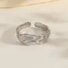 Anillo de Acero Inoxidable Corrugado de Lujo Estilo Coreano Anillo Rayado de Línea Geométrica de Moda Anillo Abierto Versátil de Moda