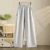 Pantalones Casuales Grises de Pierna Ancha para Mujer, Tallas Grandes, Adecuados para Cuerpo Tipo Pera, Cintura Alta, Corte Holgado, Adelgazantes, Versátiles Pantalones de Pierna Recta