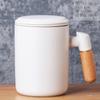 Caneca de cerâmica estilo nórdico com cabo de madeira com infusor de chá xícara três peças separador de chá para escritório presente empresarial
