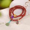 Yilu Silver S925 Prata Esterlina Banhado a Ouro Southern Red Hetian Jade Scarlet Jade Maitreya Passepartout Pulseira de Três Círculos Buddha Handstring