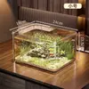 Acuario apto para principiantes, anticaída, para uso doméstico en la sala de estar, para peces dorados pequeños y tortugas, caja de almacenamiento transparente, tanque ecológico rectangular pequeño de escritorio