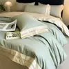 Conjunto de cama de luxo de alta qualidade com quatro peças de algodão de fibra longa, lençol e capa de edredom 100% algodão, conjunto de cama totalmente em algodão para dormitórios estudantis, conjunto de três peças