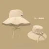 Sombrero de pescador con lazo a cuadros estilo coreano para mujer, sombrero solar de ala ancha para exteriores que hace que la cara se vea más pequeña, sombrero de protección solar de verano