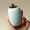 Bote de Cerámica Esmaltada de Color Original de las Dinastías Tang y Song, Pequeño Accesorio para Ceremonia del Té con Tapa de Madera, Tarro de Almacenamiento para Uso Doméstico, Bote de Té Portátil, Dinastías Tang y Song