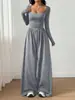 2026 Amazon Europeu e Americano Transfronteiriço Novo Macacão Casual Fashion de Manga Longa com Gola Quadrada Cor Sólida Wide-Leg Slim-Fit