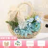 Bolso Tejido de Paja Floral Hecho a Mano para DIY con Materiales de Flores Artificiales, Bolso de Mano para Actividades de Team Building y Calentamiento, Bolso de Mano Pequeño