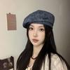Coreano Trendy Ins Moda Bordado Carta Denim Boina Primavera e Verão All-match Chapéu Rosto Feminino Show Pequeno Pintor Chapéu