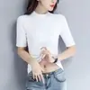 Camiseta Feminina Gola Redonda Gola V Gola Alta Pequena Manga Média Efeito Emagrecedor Manga Três Quartos Manga Meia Manga Alta Gola Alta Top para Usar por Baixo Feminino