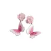 Pendientes Colgantes de Flor de Resina y Mariposa con Aguja de Plata, Aretes Juveniles Frescos y Dulces, Pendientes Sencillos con un Toque de Lujo Ligero y Sensación de Alta Gama