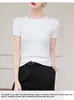 Camiseta Minimalista Canelada com Gola Redonda para Mulheres, 260g, Manga Curta, Simples, Corte Justo, Valoriza a Silhueta, Peça de Sobreposição, Gola Pequena, Camiseta Básica
