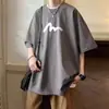 Camiseta de Manga Corta Pesada de Algodón Puro Estilo Retro Americano Hong Kong de Moda para Hombre, Verano Holgada Ins Marca de Tendencia Fresca Top de Media Manga