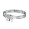 Pulsera de Plata Sansheng III para Mujer Cerrada Sólida Tres Anillos Campana Pulsera del Día de San Valentín Tendencia de Moda Regalo