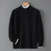 Cárdigan de Lana para Hombre Cuello Redondo Medio Alto Cremallera Tejido Grueso Suéter Casual de Negocios Holgado Abrigo de Lana Superior