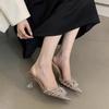 Tacones Altos Transparentes de Punta Fina con Pedrería de Moda para Comodidad Duradera, Estilo Popular de Influencer, Sandalias de Tacón de Aguja Sexy para Fiesta