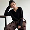 Novedad Otoño 2026 Estilo Coreano Holgado Casual Cuello Redondo Suéter de Punto Hueco para Mujer, Suéter de Algodón Color Sólido MMHT