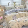 Juego de Cama de Cuatro Piezas Cepillado Clase A, Juego de Tres Piezas para Dormitorio de Estudiante Individual de Invierno, Funda de Edredón Estilo Ins, Ropa de Cama de Dibujos Animados