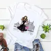 Camiseta feminina de manga curta 2023 moda estampada manga curta gola redonda camisa básica de manga curta