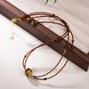 Meilade Novo Estilo Retrô Chinês Pedra Olho de Tigre Natural Cruz Design Dupla Camada Corrente Clavicular Tendência Nacional Simples Corrente de Pescoço