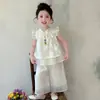 Conjunto de Verano para Niñas 2026 Nuevo Elegante Chaleco Estilo Chino y Pantalones de Pierna Ancha Conjunto de Dos Piezas Hanfu para Niños