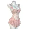 Camisola Xishi Spring Mist Song Pure Desire com Alça Floral de Renda para Mulheres com Bojo, Roupa de Dormir Emagrecedora