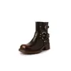 Botas Curtas de Solado Grosso para Mulheres, Novas Botas Estilo Britânico Martin, Botas Western Cowboy Retrô, Botas Curtas de Motocicleta com Salto Grosso e Bico Redondo para Mulheres