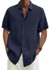 Transfronterizo en stock Nuevo Verano 2023 Estilo Japonés Fresca Camisa para Hombre Color Sólido Algodón Manga Corta Holgada Solapa Forro para Hombre