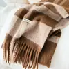 Cachecol de Lã Mista Feminino para Outono e Inverno, Xale Quente Xadrez Britânico Clássico Vintage com Franjas, Fabricante Atacadista em Estoque