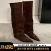 Nueva colección de otoño: Botas de pierna recta, corte ajustado, estilo retro para mujer, con punta fina y diseño de caña alta, moda 2026