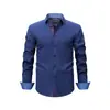 Camisa Masculina de Manga Longa Transfronteiriça com Acabamento em Cor Contrastante, Camisa Xadrez Color-Blocked, Camisa Masculina Elástica Sem Ferro com Toque de Alto Padrão
