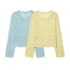 Suéter de Punto Hueco de Manga Larga Dulce y Picante Color Caramelo Estilo Europeo y Americano, Nuevo Top Pulóver Holgado de Cuello Redondo de Moda Primavera/Verano para Mujer