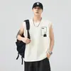Camiseta Regata Masculina de Verão Shanggu Ombro Largo Colete Solto Preto Damasco Roxo Estoque Pronto Tipo Solto