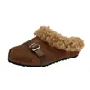 Zapatos Abiertos por la Mitad Antideslizantes 2026 Otoño/Invierno Nuevos Retro Engrosados Con Felpa Cálidos Pantuflas de Algodón para Exteriores Zapatos Casuales de Suela Gruesa para Mujer