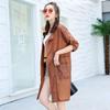 Leche de Papaya Verano Nuevo Estilo Coreano Gabardina Moda Elegante Manga Tres Cuartos Color Sólido Bolsillo Cordón Delgado Chaqueta Moderna