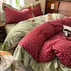 2026 Novo Conjunto de Roupa de Cama de Renda Franzida Conjunto de Quatro Peças Estilo INS Coração Girly Francês Capa de Edredom Lençol Conjunto de Três Peças para Estudantes