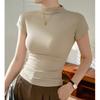 Camiseta de Verano de Alta Calidad para Mujer, Corte Ajustado, Cuello Semi Alto y Mangas Cortas Raglán, Nuevo Estilo 2026, Camiseta Básica Adelgazante con Cuello Alto