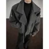 Casaco de Lã Cinza para Homens, Jaqueta de Lã de Inverno Cleanfit Desconstruída de Alto Padrão de Nicho, Estilo Curto com Cintura Marcada