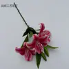 Flor Artificial 3D Lírio de Três Cabeças Filme de Impressão Flor Falsa Decoração de Casamento Buquê Enfeites para Sala de Estar de Casa Adereços para Fotos