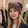 Gorro de felpa de color liso con borde doblado, cálido, protección para las orejas, sombrero para clima frío, turbante versátil, gorro de punto, hace que la cara se vea más pequeña, simple, al por mayor