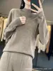 Pronta para Usar na Linha de Frente Transfronteiriça Gola Alta Meia Estação Outono e Inverno Solta Emagrecimento Camisa Base Novo Estilo Suéter Lã Feminino Manga Longa Tricô