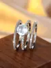 Anillo de Tres Piezas con Diamante Corte Princesa Europeo y Americano, Anillo de Imitación de Diamante de Circonita de Lujo Ligero Transfronterizo, Joyería para Mujer al por Mayor