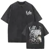 Camiseta Masculina Korn Ftl 25 Follow the Leader Estampada Frente e Verso Rock Gothic Casual Oversized Masculina