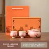 Olla portátil de cerámica kapok pintada a mano con LED en polvo con bolsa bordada para dos tazas, taza rápida portátil para viajes al aire libre