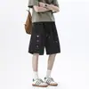 Shorts bordados tie-dye pretos estilo retrô americano para homens, novo estilo de verão, calças esportivas da moda de corte solto com design único, comprimento de cinco pontos