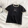 Camiseta Color Block Slim de Manga Curta para Mulheres, Novo Estilo Verão 2026, Camiseta Básica, Top Casual Estilo Coreano para Estudantes, Roupas Femininas de Comércio Exterior