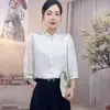 Camisa china de manga tres cuartos, blanca, a la moda, versátil, adelgazante para mujer, top elegante